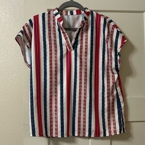 Red blue and white striped blouse size large